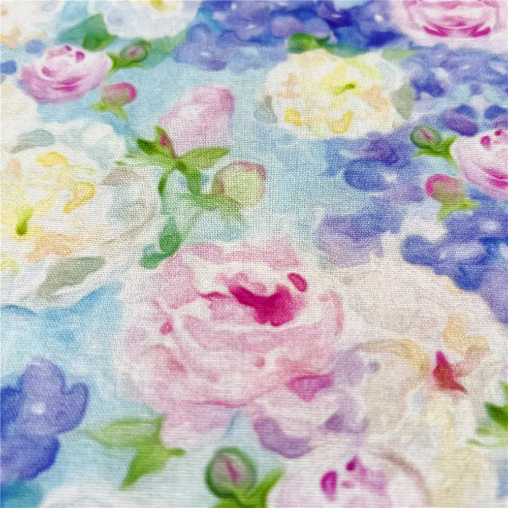 Oil Painting Watercolor Floral Print Fabric | 110cm Wide | Retro DIY Sewing