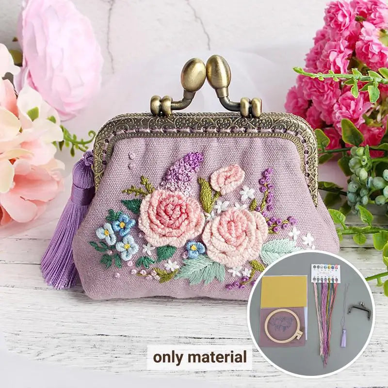 Kit de bordado para bolsos DIY – Bolso y cartera con punto de cruz floral | Ideal para principiantes