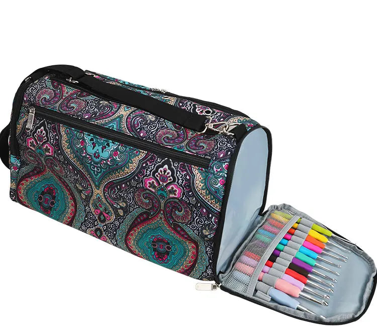 Bolsa de almacenamiento de hilo y ganchillo con estampado Paisley – Estuche organizador de punto (37×20×21cm)