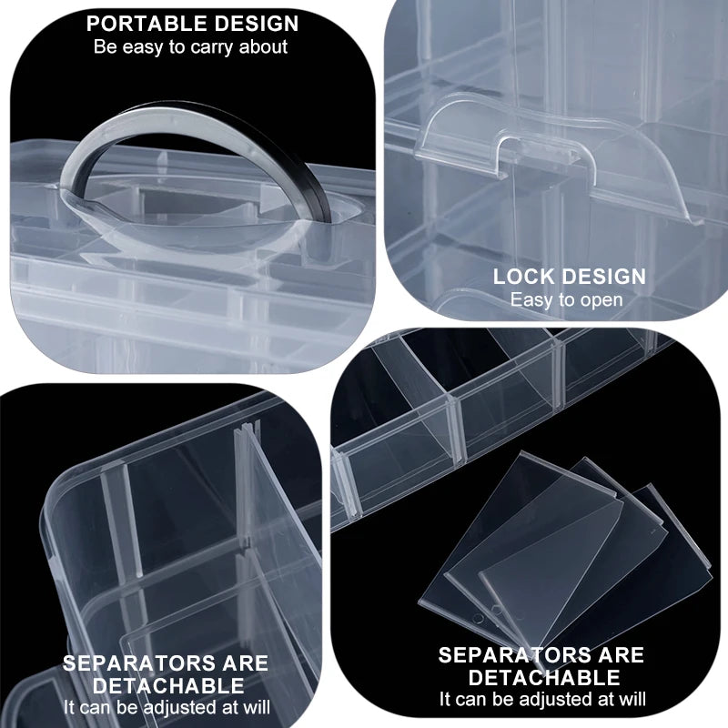 Caja Contenedora de Almacenamiento Apilable de 3 Capas con Compartimentos Ajustables para Organizar Cuentas, Almacenamiento de Artículos Pequeños, Manualidades, Joyería