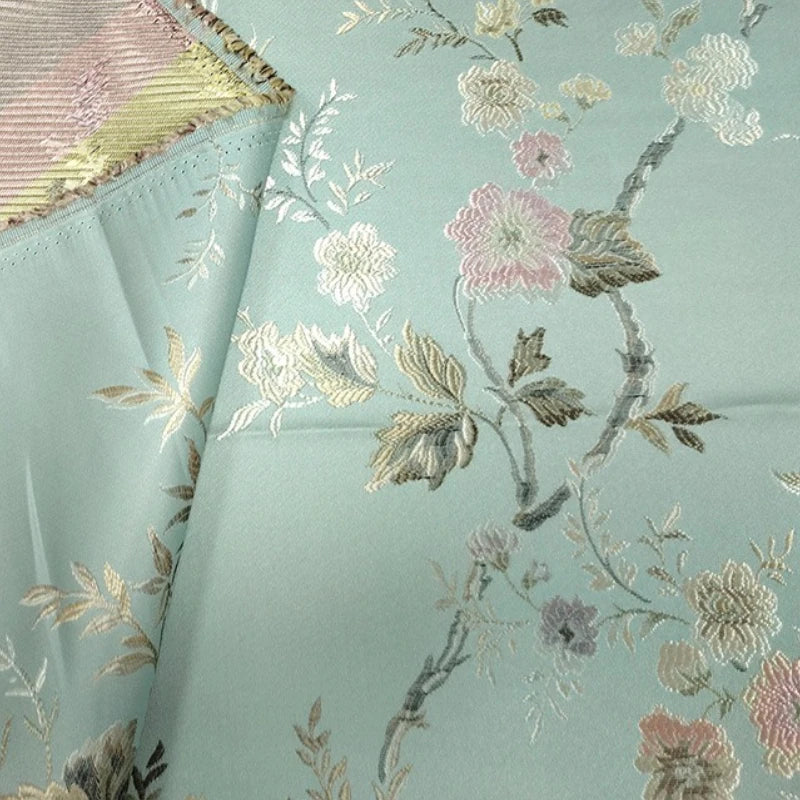 Tejido Jacquard de Satén Rama Floral — Mezcla de Poliéster/Algodón, 145cm (57") de Ancho | 100cm o 200cm