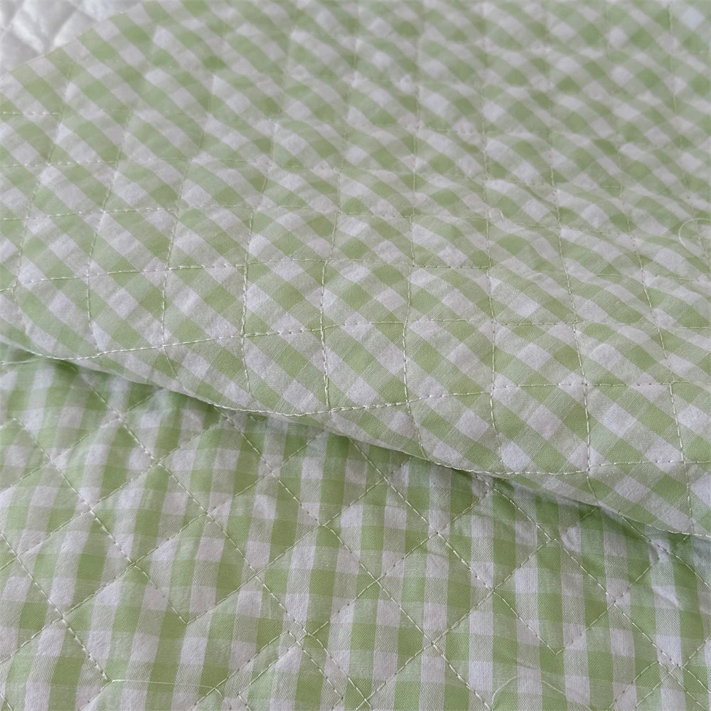 Quilted Cotton Padded Composite Fabric – 57" × 20" Color-Block Plaid Panel | Clothing Lining & Cushion Sewing