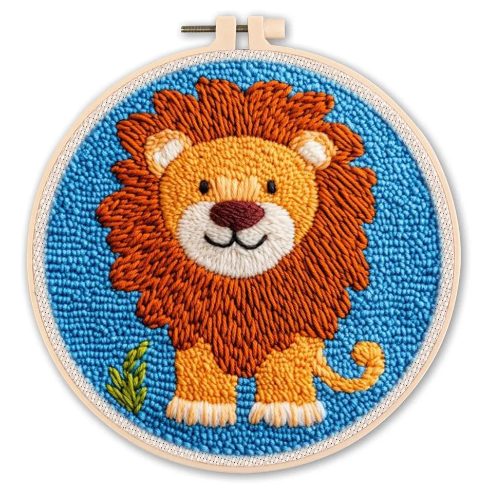 Punch Needle Embroidery Starter Kit – Animal Pattern | 20×20cm (7.8") with Hoop & Yarn