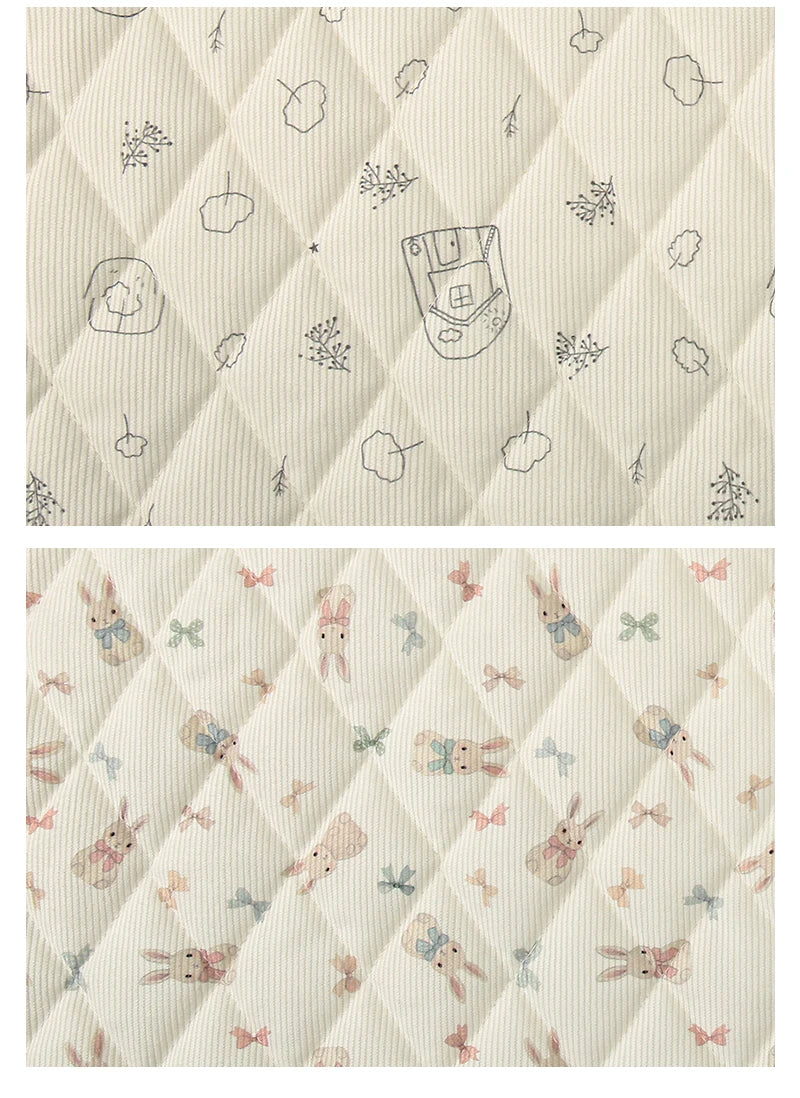 Rabbit & Tree Print Corduroy Fabric – 150cm Wide, Quilted Cotton Blend, 0.5m / 1m / 2m