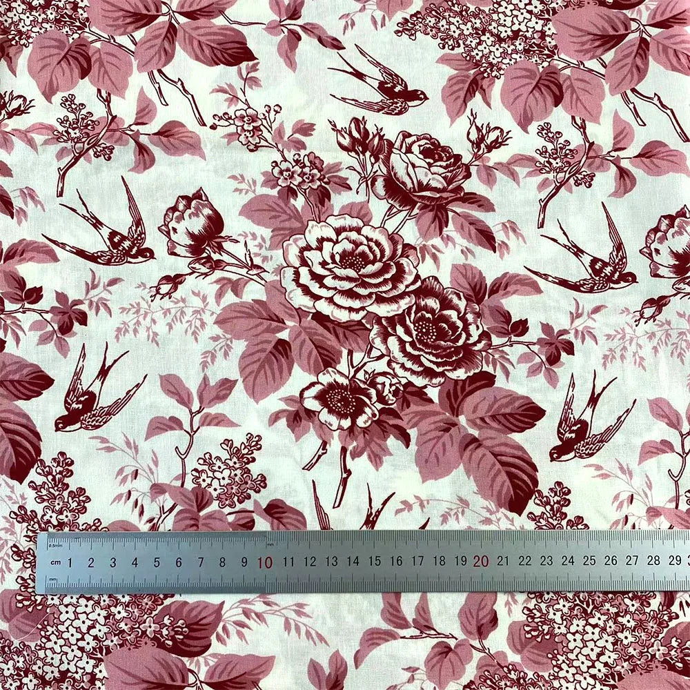 Pure Cotton Poplin Printed Fabric Vintage Europe Sketch Rose Pattern Cloth For Sewing DIY Costume Dress Home Curtain Accessories