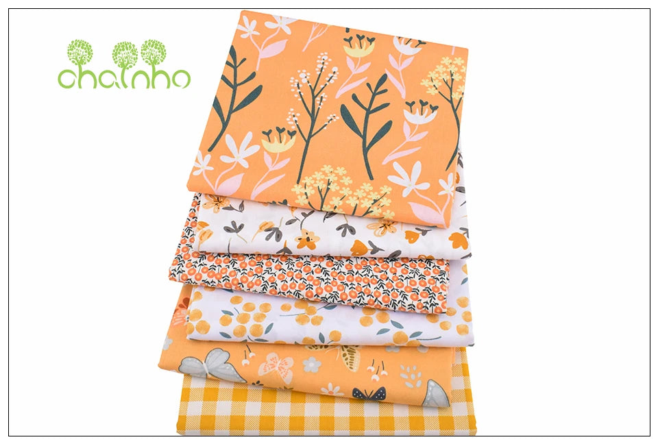Orange Floral Series Printed Twill Cotton Fabric – 40s Weight