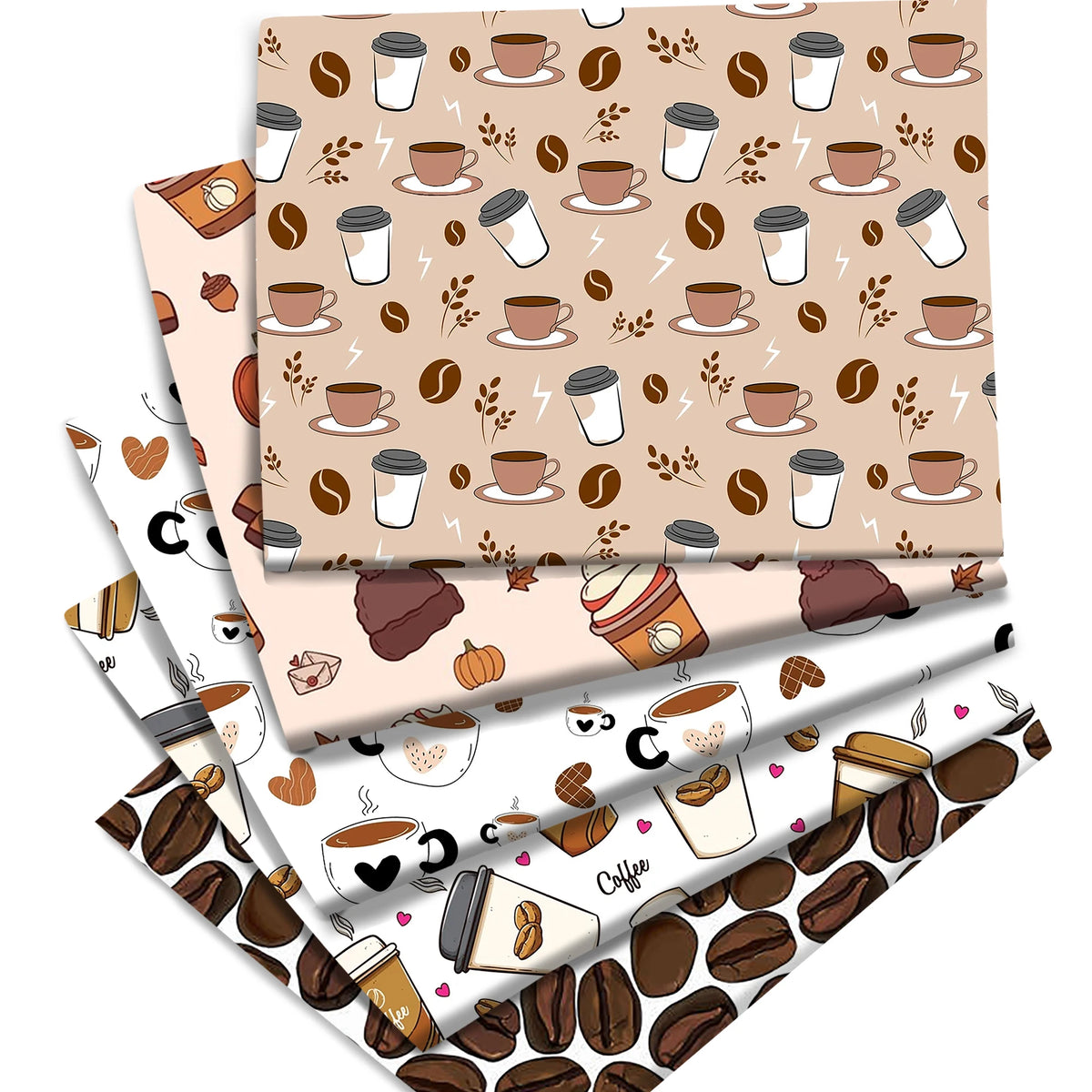 Coffee Beans Print Polyester Cotton Fabric — 50×145cm (20×57") | Quilting, Patchwork & DIY Crafts