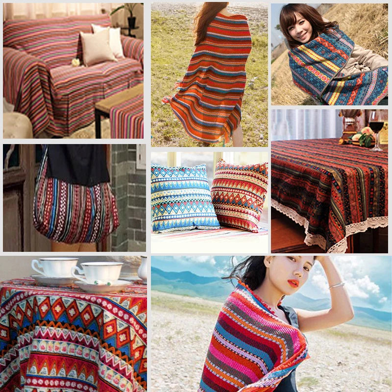 Ethnic Print Linen-Cotton Blend Fabric – 150 cm Wide (59 in) | Sold by Length