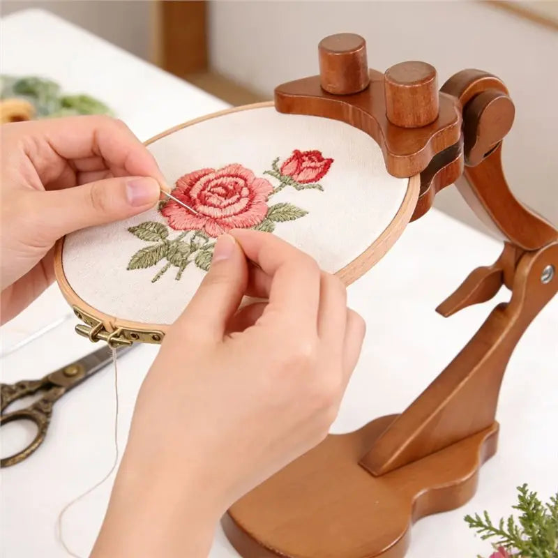 Adjustable Wooden Tabletop Embroidery Stand — Universal Hoop Stand for Hand Embroidery