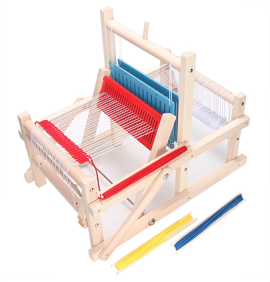 Kit de telar plegable multiartesanal de madera – Telar de mesa con 12 madejas de lana