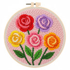 Kit DIY de aguja mágica para adultos principiantes con bastidor de bordado, patrón de flores, rosas, tulipanes, juego de manualidades de pintura con lana.