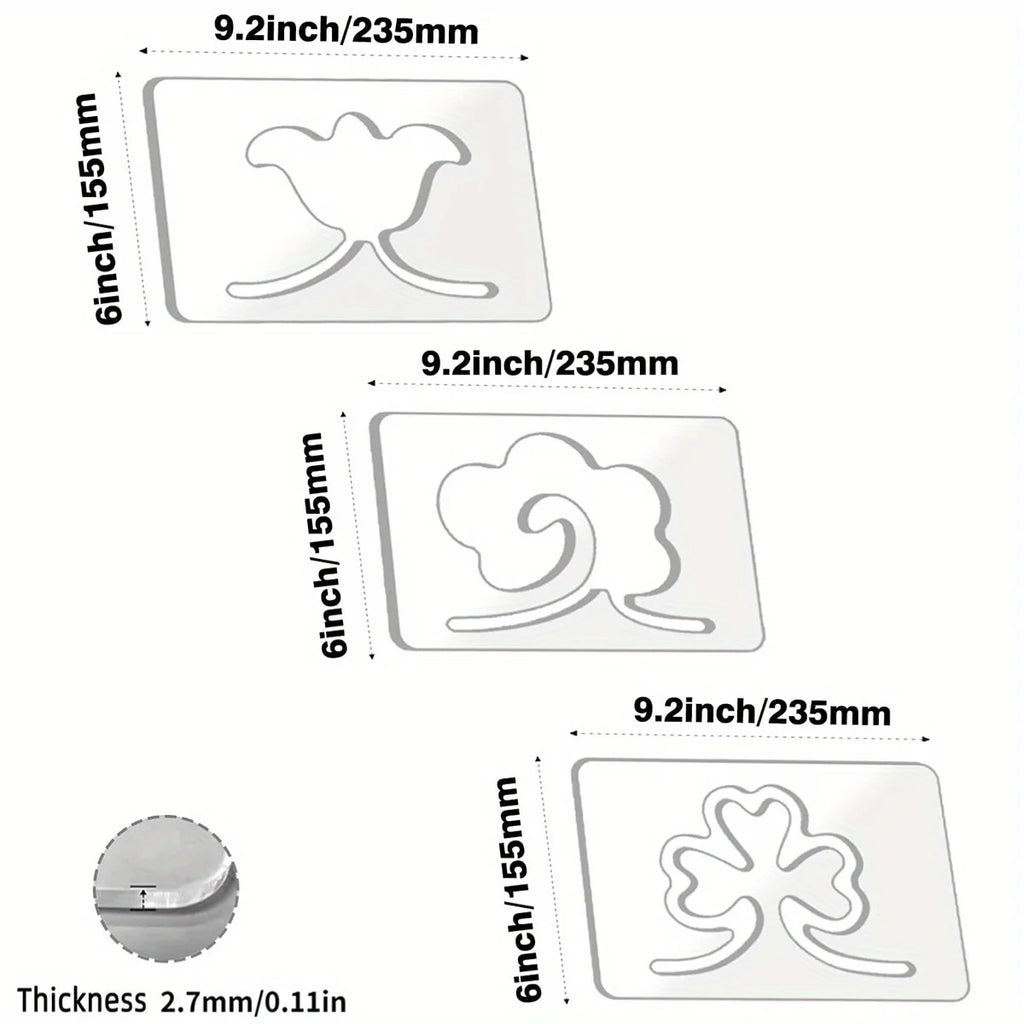 3-Piece Flower & Clover Acrylic Quilting Template Set – Free Motion Stencils for Quilts & Patchwork