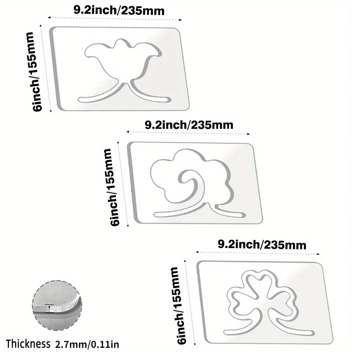 3-Piece Flower & Clover Acrylic Quilting Template Set – Free Motion Stencils for Quilts & Patchwork