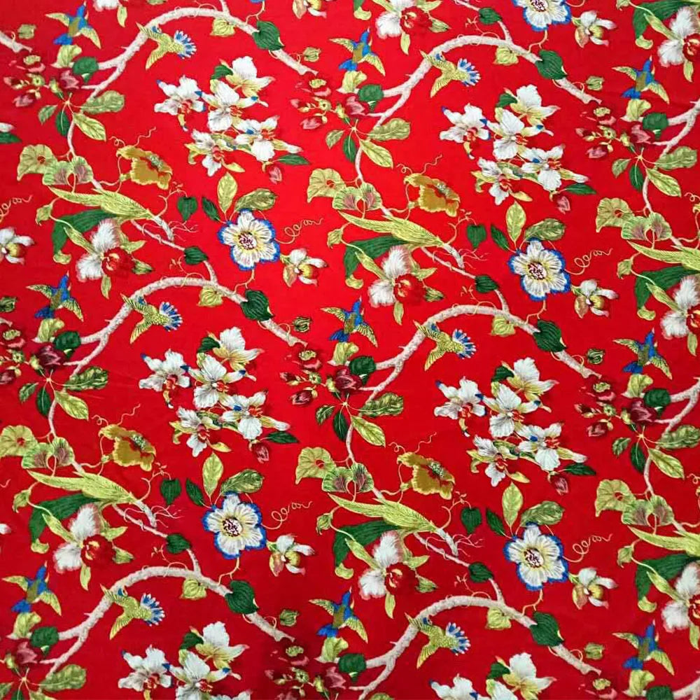 Floral & Bird Print Linen Cotton Fabric – 145cm Wide, Sold by 50cm – For Quilting, Upholstery, Bags & Home Décor