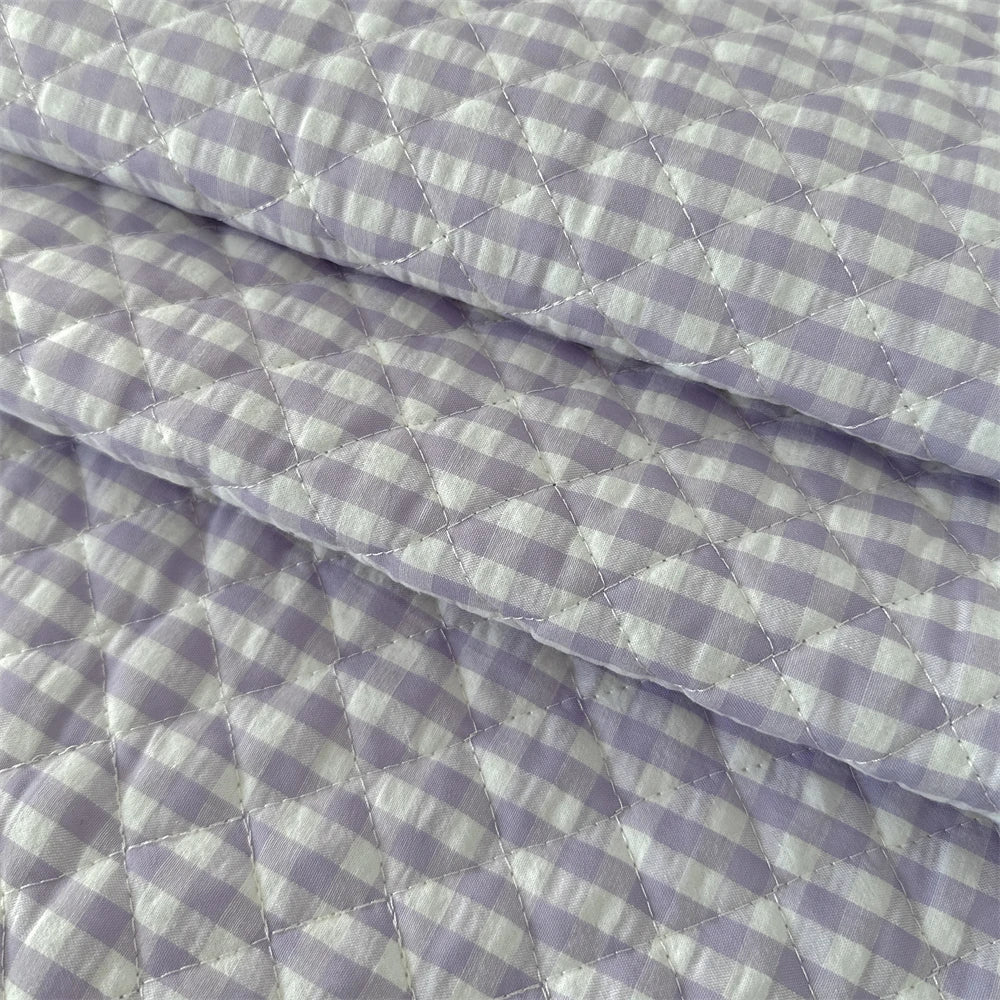 Quilted Cotton Padded Composite Fabric – 57" × 20" Color-Block Plaid Panel | Clothing Lining & Cushion Sewing