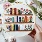 Kit de bordado DIY 20x20cm – Diseño floral de estantería | Set de punto de cruz para principiantes