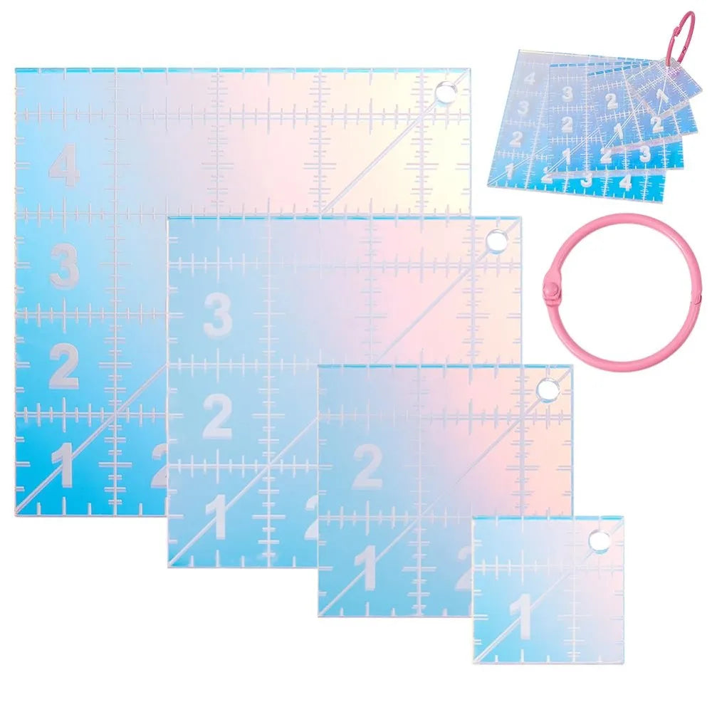 4-Size Acrylic Square Quilting Template Set with Binder Rings