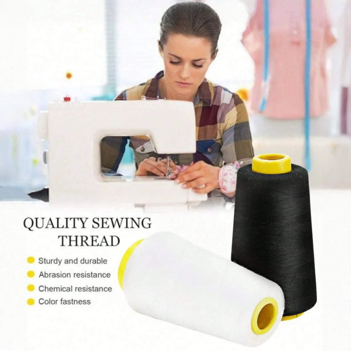 Serger Thread 100% Polyester – 3000 Yards per Roll | Black & White Cones
