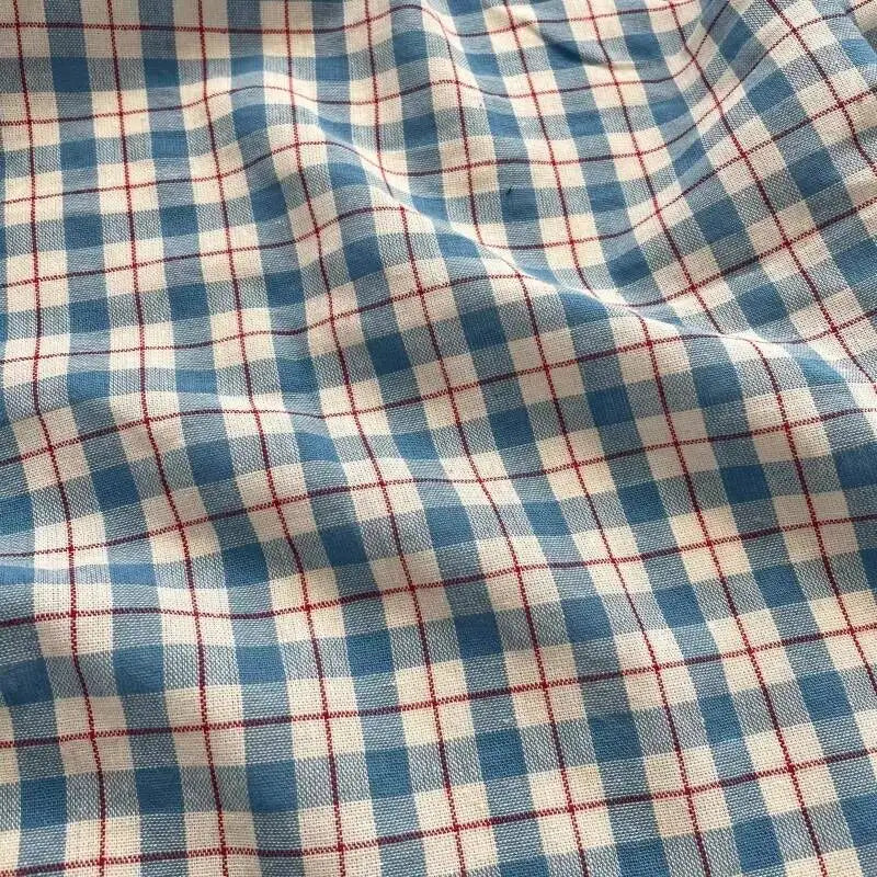 Blue Checkered Cotton Fabric – 145cm Wide | Quilting, Clothing & Desktop Decor