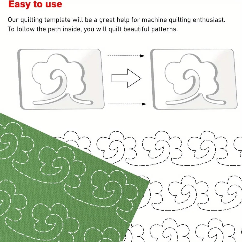 3-Piece Flower & Clover Acrylic Quilting Template Set – Free Motion Stencils for Quilts & Patchwork