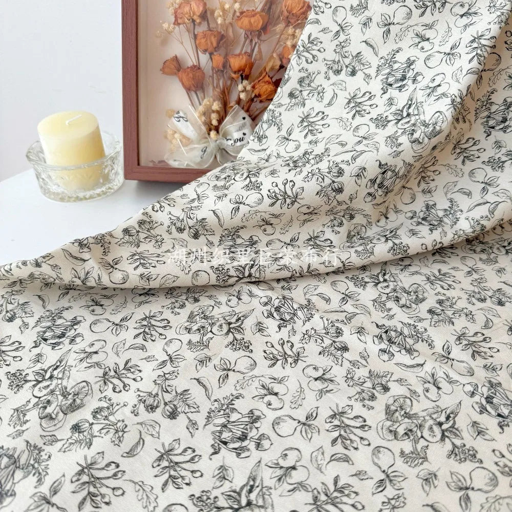 French Vintage Print Cotton Poplin Fabric – 40S, 100% Cotton, 140 cm Wide