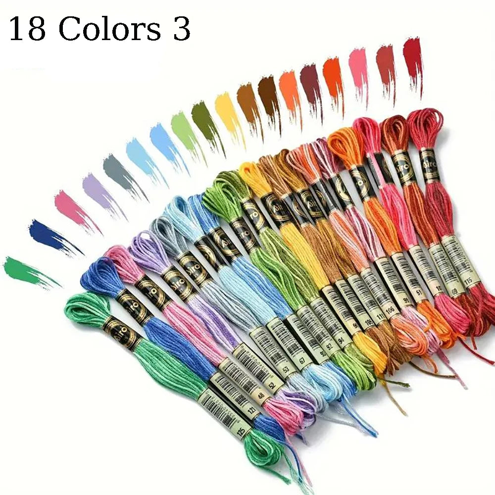 18 Colores Hilo de Bordar de Algodón – Kit de Hilos para Punto de Cruz | 8 Metros, 6 Cabos