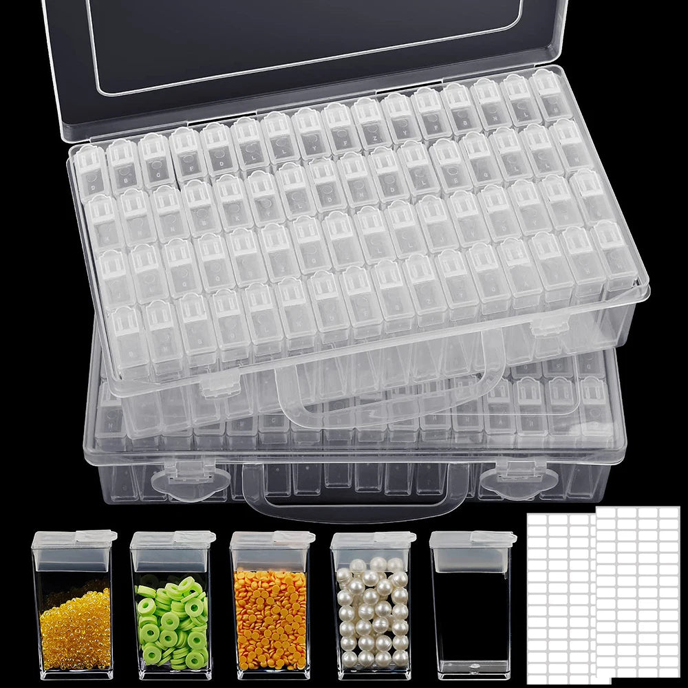 1 ud. Caja de almacenamiento de plástico con 28/32/48/56/64 compartimentos, organizador de accesorios de joyería, abalorios y cuentas para pintura de diamante DIY