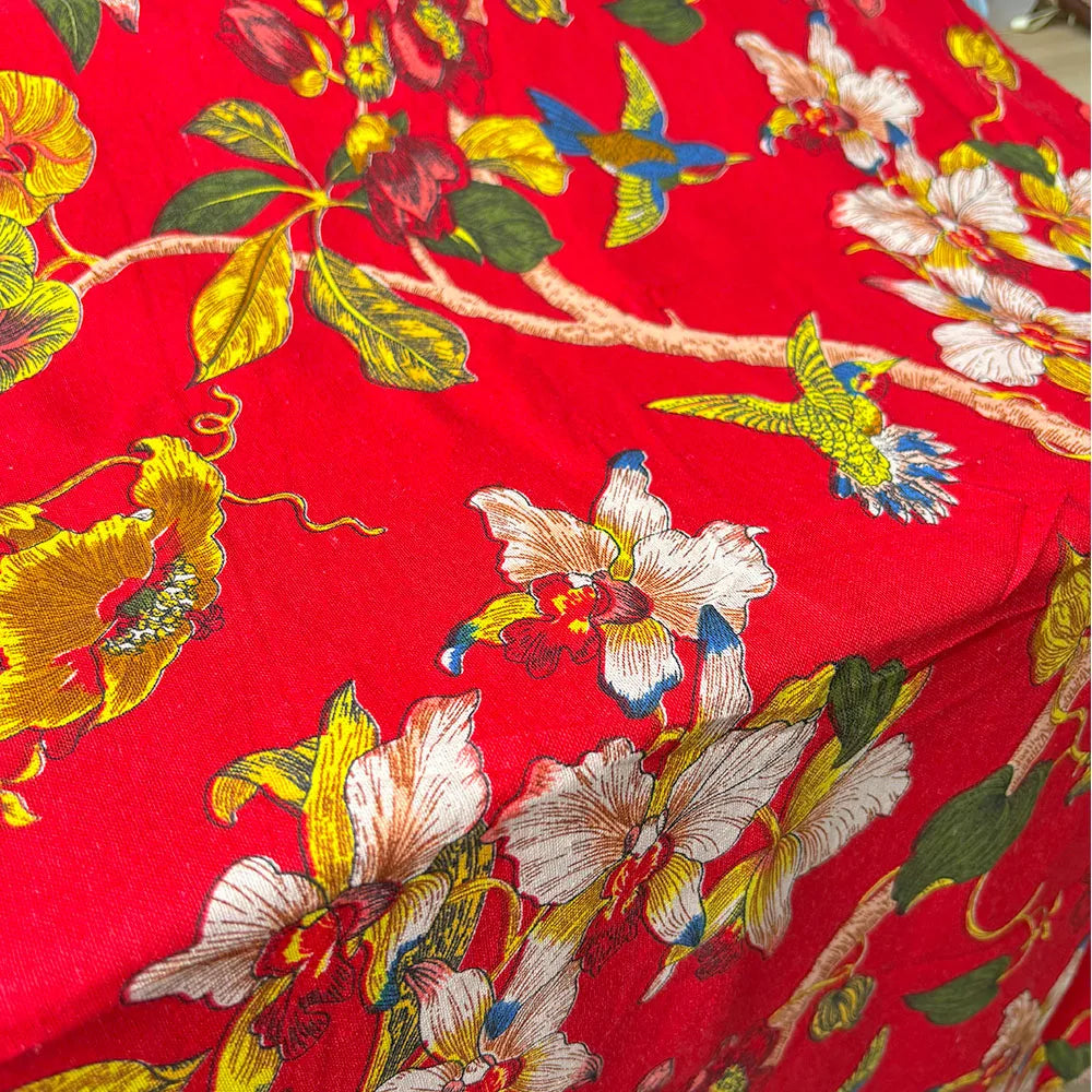 Floral & Bird Print Linen Cotton Fabric – 145cm Wide, Sold by 50cm – For Quilting, Upholstery, Bags & Home Décor