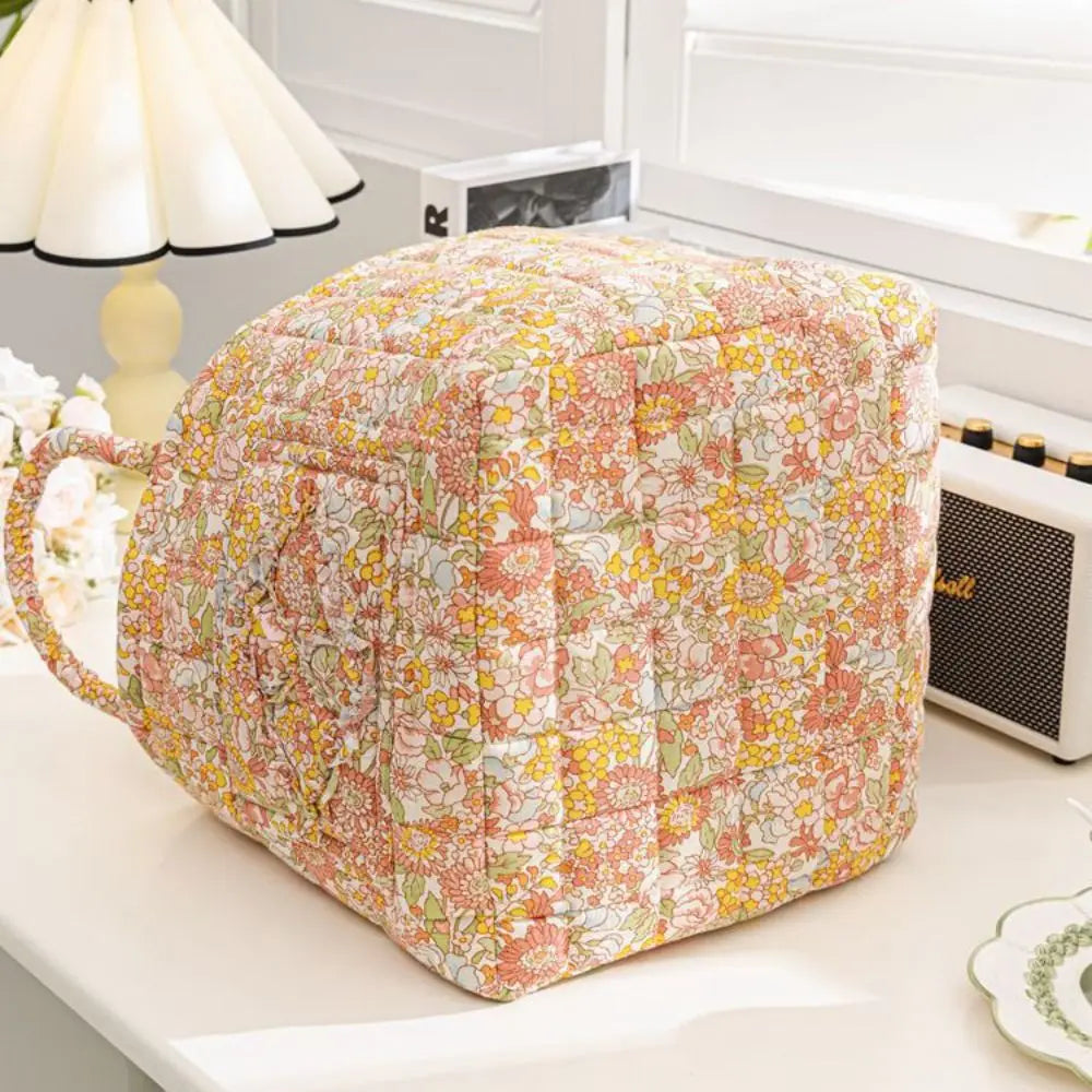 Floral Fabric Storage Basket – Collapsible Quilted Design with Handles, 33×27×26cm – For Laundry, Toys & Home Organization