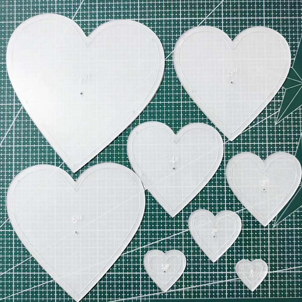 8-Piece Heart Quilting Template Set – Acrylic Fabric Cutting Stencils for Patchwork & Sewing