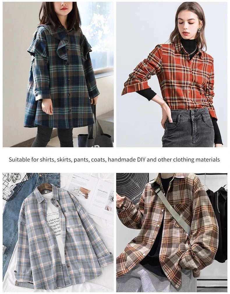 100% Cotton Brushed Plaid Fabric – Soft & Breathable | 145 cm Wide | Shirts, Dresses & Home Decor