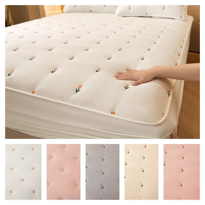 Super Thick Quilted Embroidered Mattress Pad Cover – Single, Queen & King Sizes