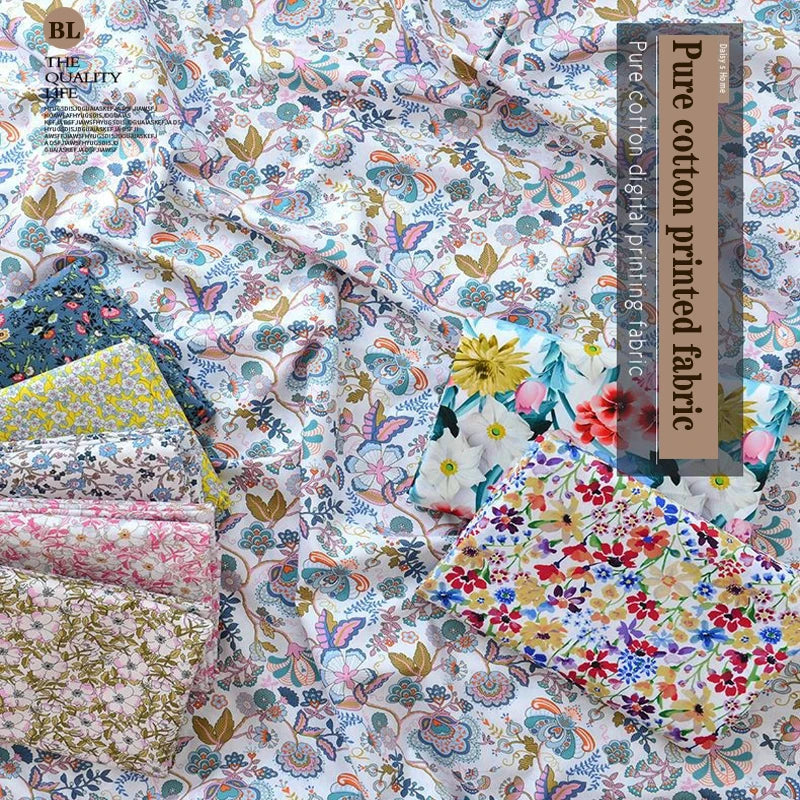 Floral Digital Print 100% Cotton Poplin Fabric | 50s | 145cm Wide | Dress, Pajamas & DIY