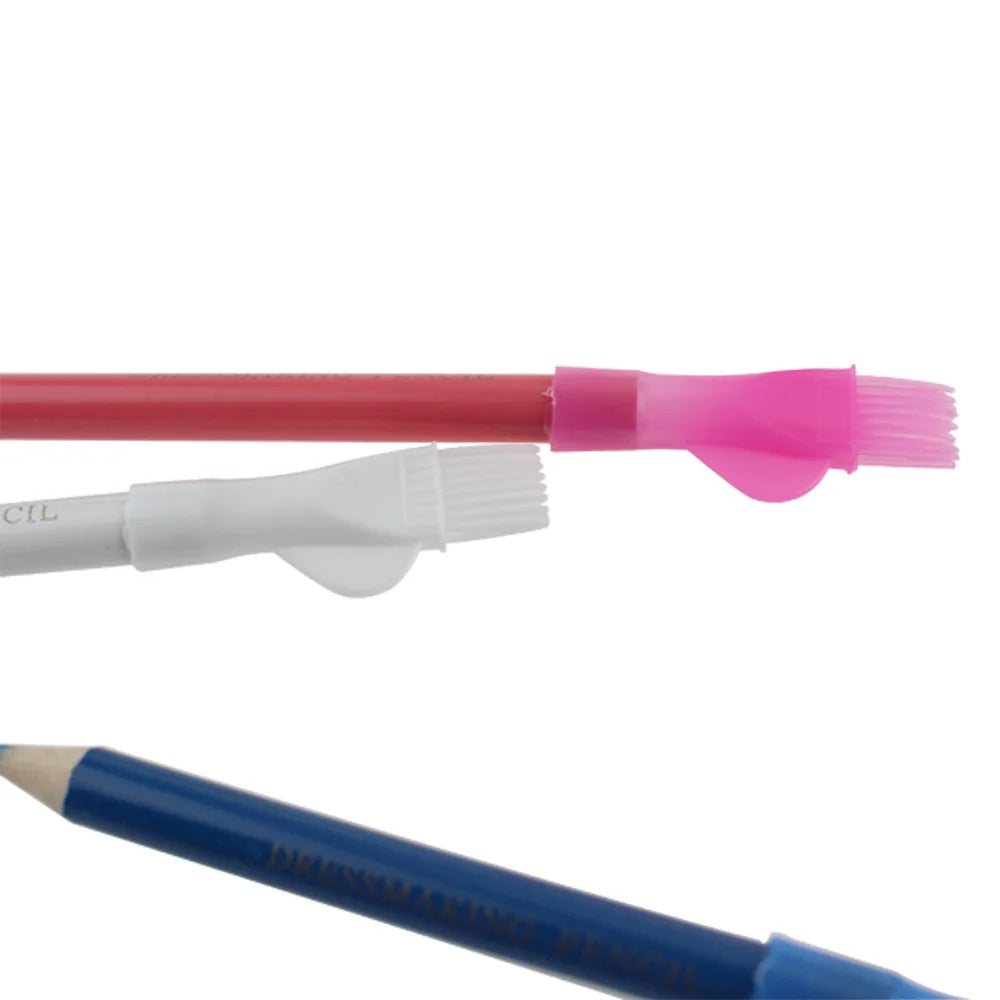 Water-Soluble Sewing Chalk Pencil with Brush Holder – Wood Body, Erasable Fabric Marker
