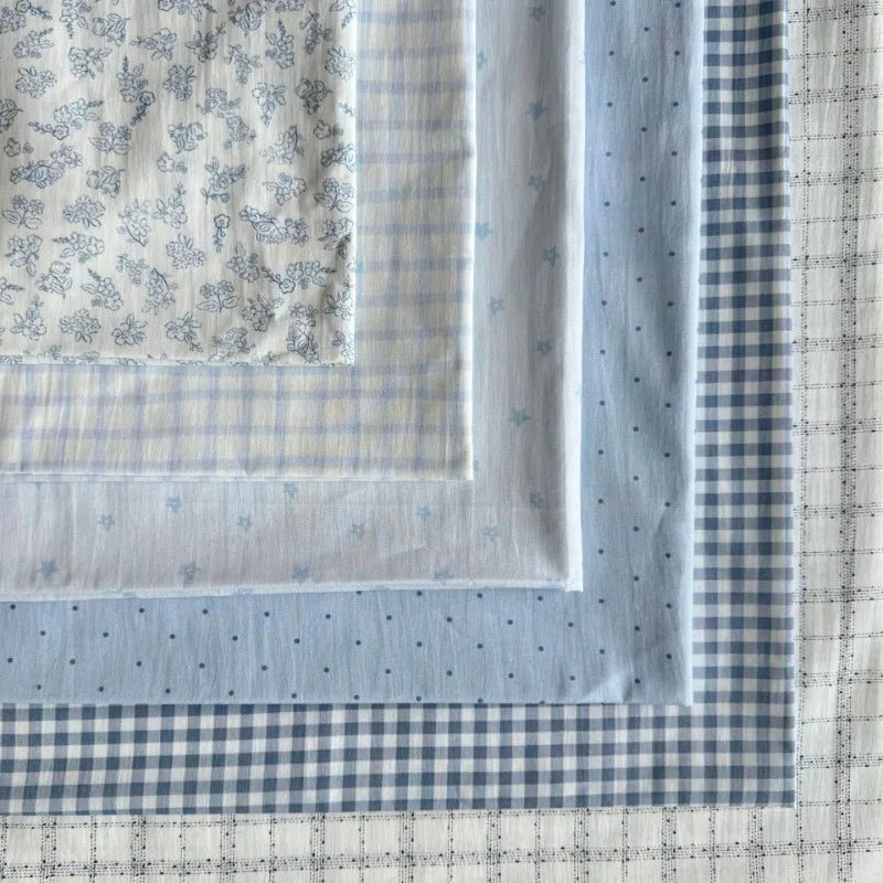 100% Cotton Printed Poplin Fabric – Blue Grid, Polka Dot & Floral | Quilting, Clothing & Home Décor