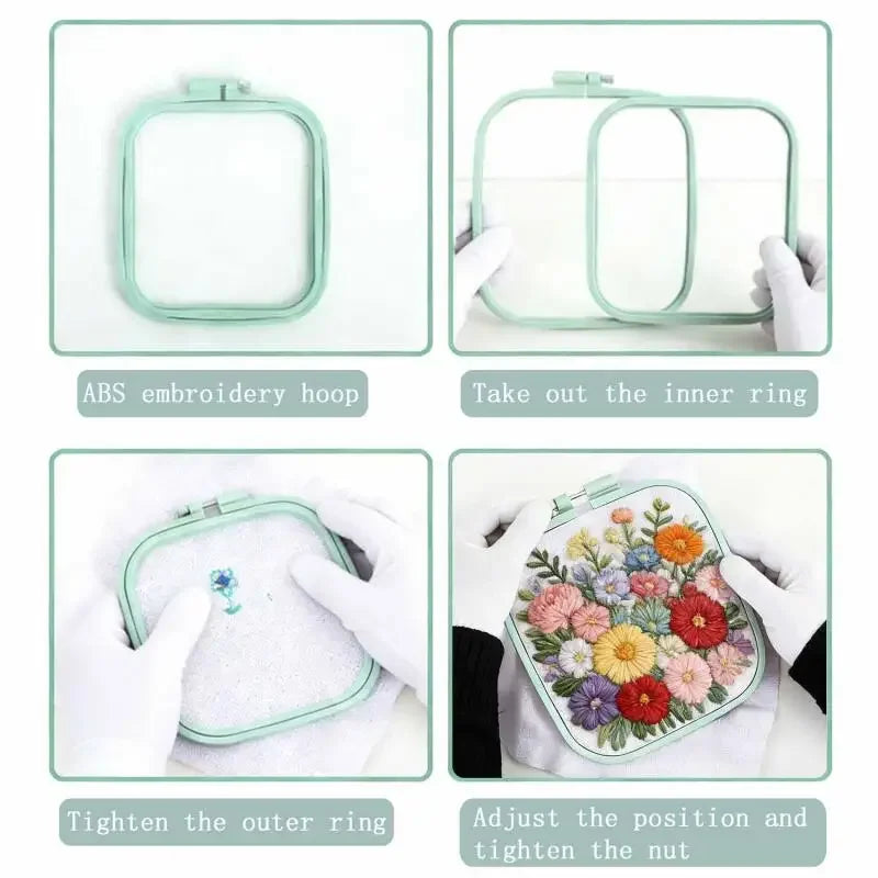 Juego de 5 Anillos Cuadrados de Plástico para Bastidor de Bordado Hecho a Mano, Aros de Bordado, Herramienta de Costura para Punto de Cruz DIY, Herramienta de Artesanía con Aguja