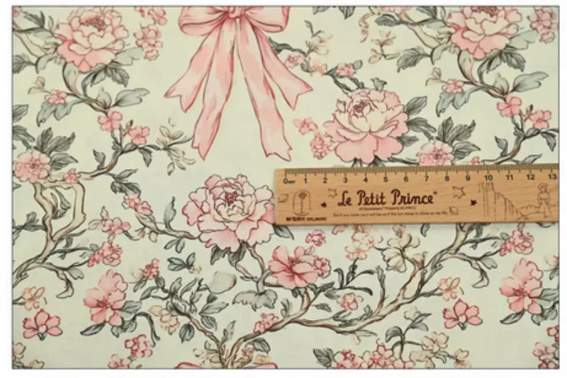 Bowknot & Flower Print 100% Cotton Fabric — 110cm Wide | Bags, Shirts & Garments