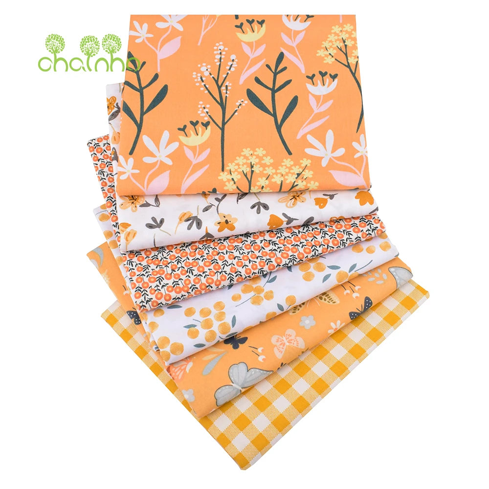Orange Floral Series Printed Twill Cotton Fabric – 40s Weight