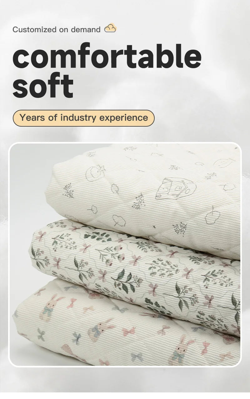 Rabbit & Tree Print Corduroy Fabric – 150cm Wide, Quilted Cotton Blend, 0.5m / 1m / 2m