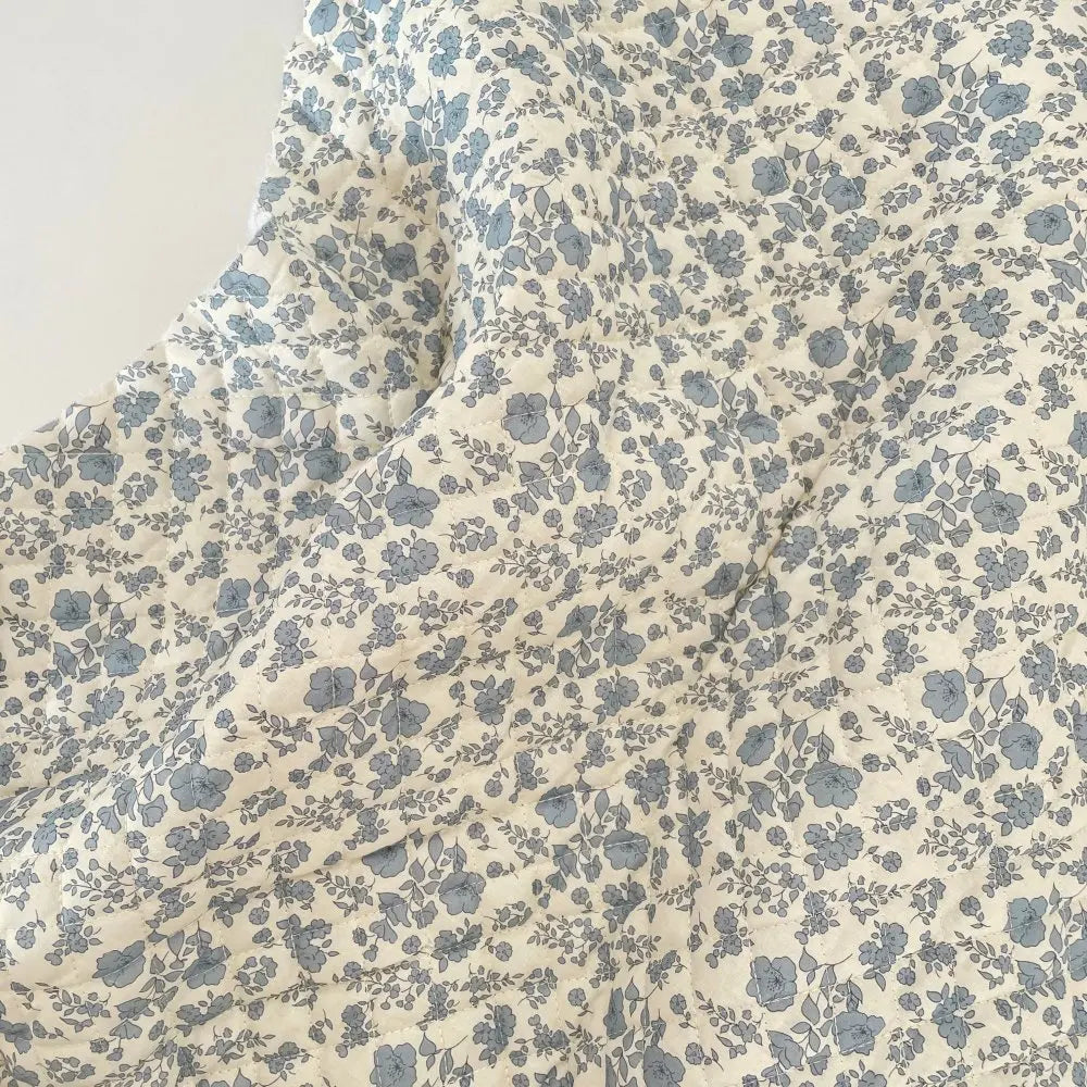 Forest Style Quilted Blue Floral Fabric – 53" Wide Soft Thick Outerwear Fabric, Sold by the Meter