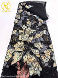 Tela de encaje bordado con cuentas de jacquard africano 2026, tul francés, tela de encaje con lentejuelas para vestido de novia de mujer, material de costura