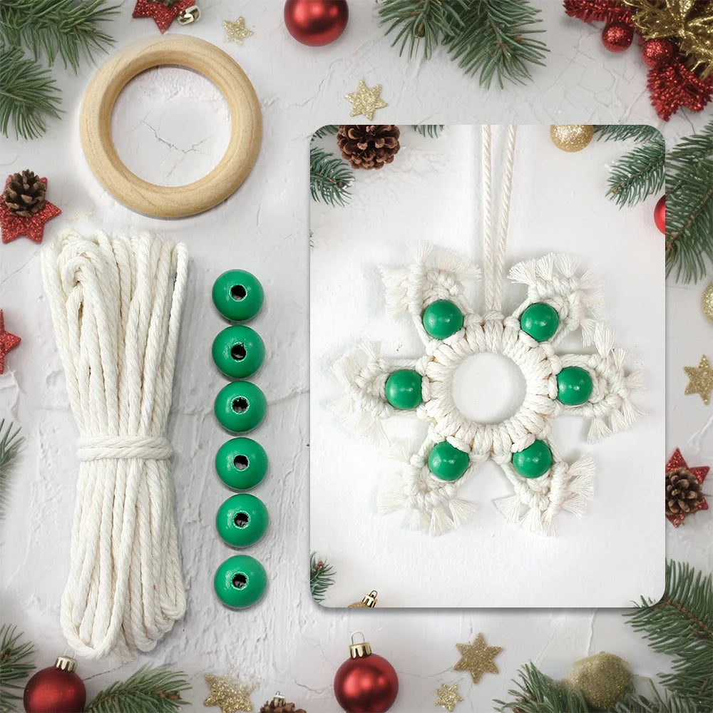 Christmas Snowflake Macramé Ornament DIY Kit — Handmade Hanging Pendant with Tutorial | 3 Colors