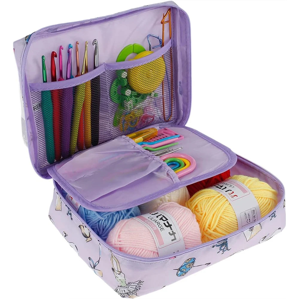 Juego de ganchillos ergonómicos y kit para principiantes — Lana, agujas de acero y suministros de tejido | 8 tipos