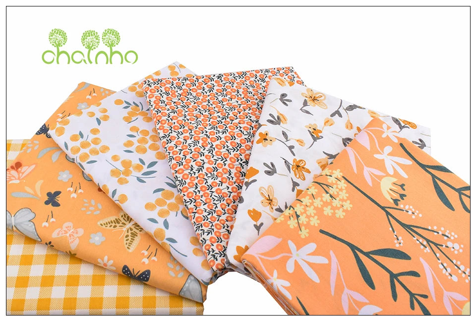 Orange Floral Series Printed Twill Cotton Fabric – 40s Weight
