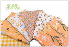Orange Floral Printed Twill Cotton Fabric – 160cm (63") Wide | Cut to Order