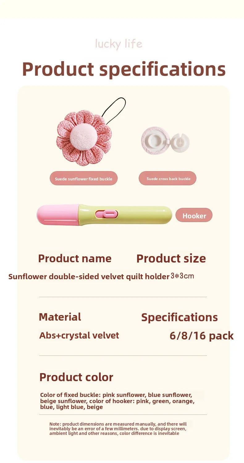 Sunflower Duvet Fasteners – Clip-Lock Bedding Holders (Set of 4)
