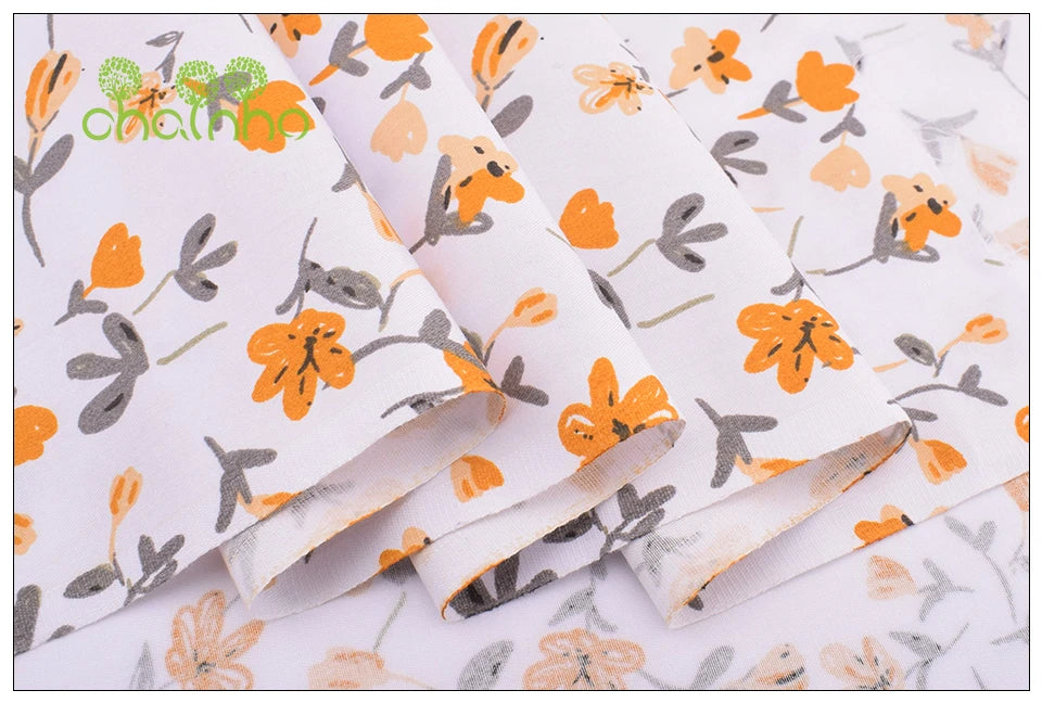 Orange Floral Series Printed Twill Cotton Fabric – 40s Weight