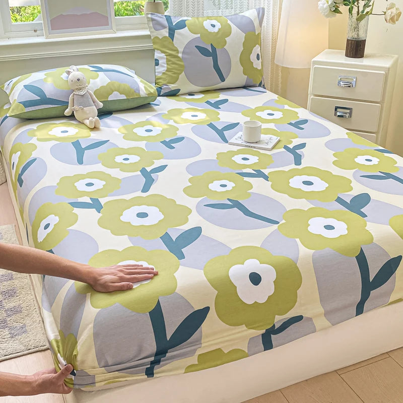 Floral Print Fitted Sheet - 500TC Polyester - 1pc or 3pc Set