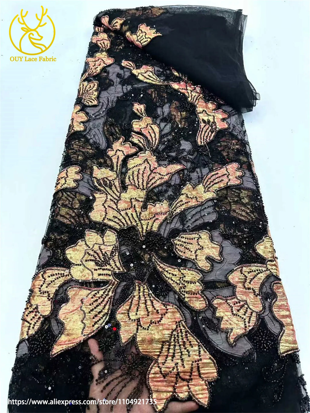 Tela de encaje bordado con cuentas de jacquard africano 2026, tul francés, tela de encaje con lentejuelas para vestido de novia de mujer, material de costura