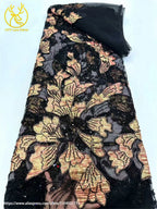 Tela de encaje bordado con cuentas de jacquard africano 2026, tul francés, tela de encaje con lentejuelas para vestido de novia de mujer, material de costura